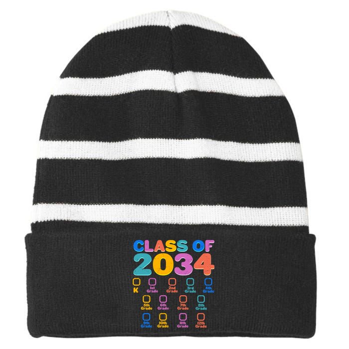 Colorful Future Class of 2034 Graduation Checklist Striped Beanie with Solid Band