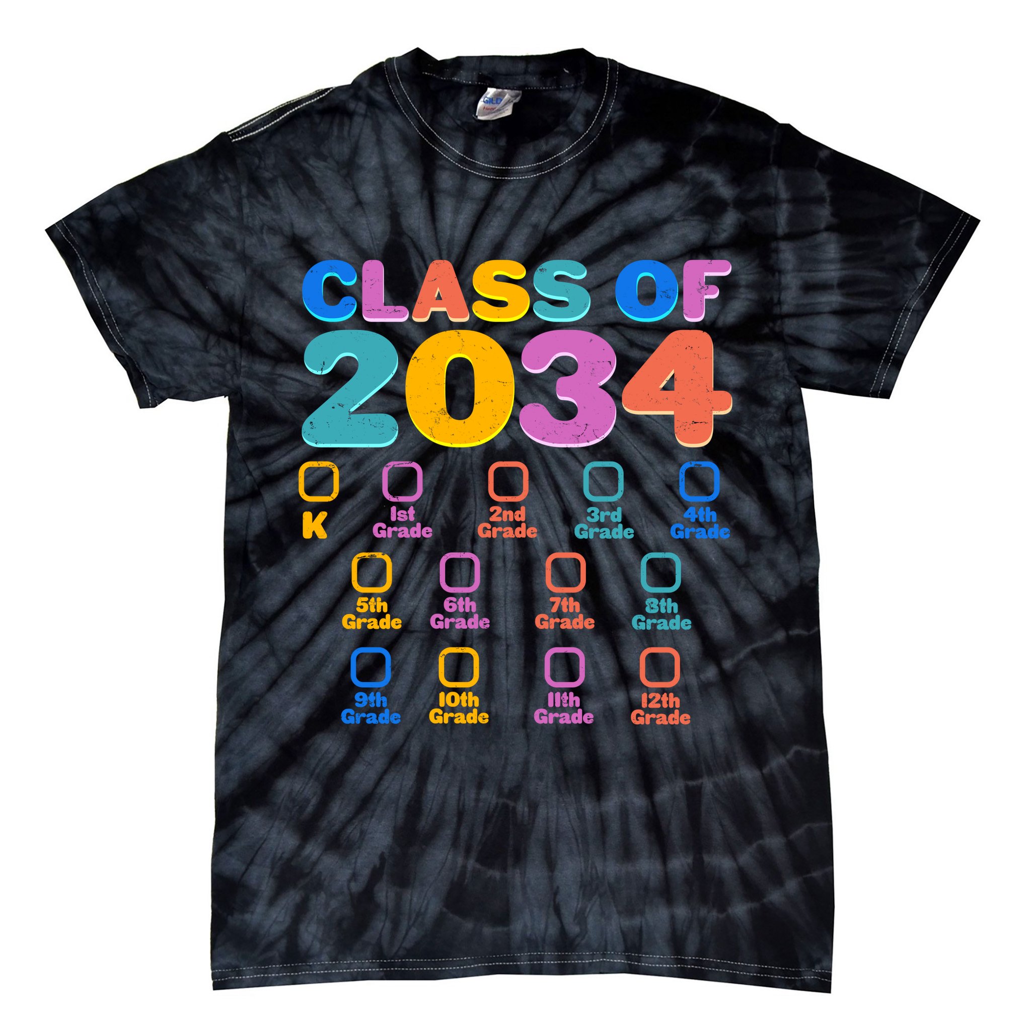 Colorful Future Class of 2034 Graduation Checklist Tie-Dye T-Shirt