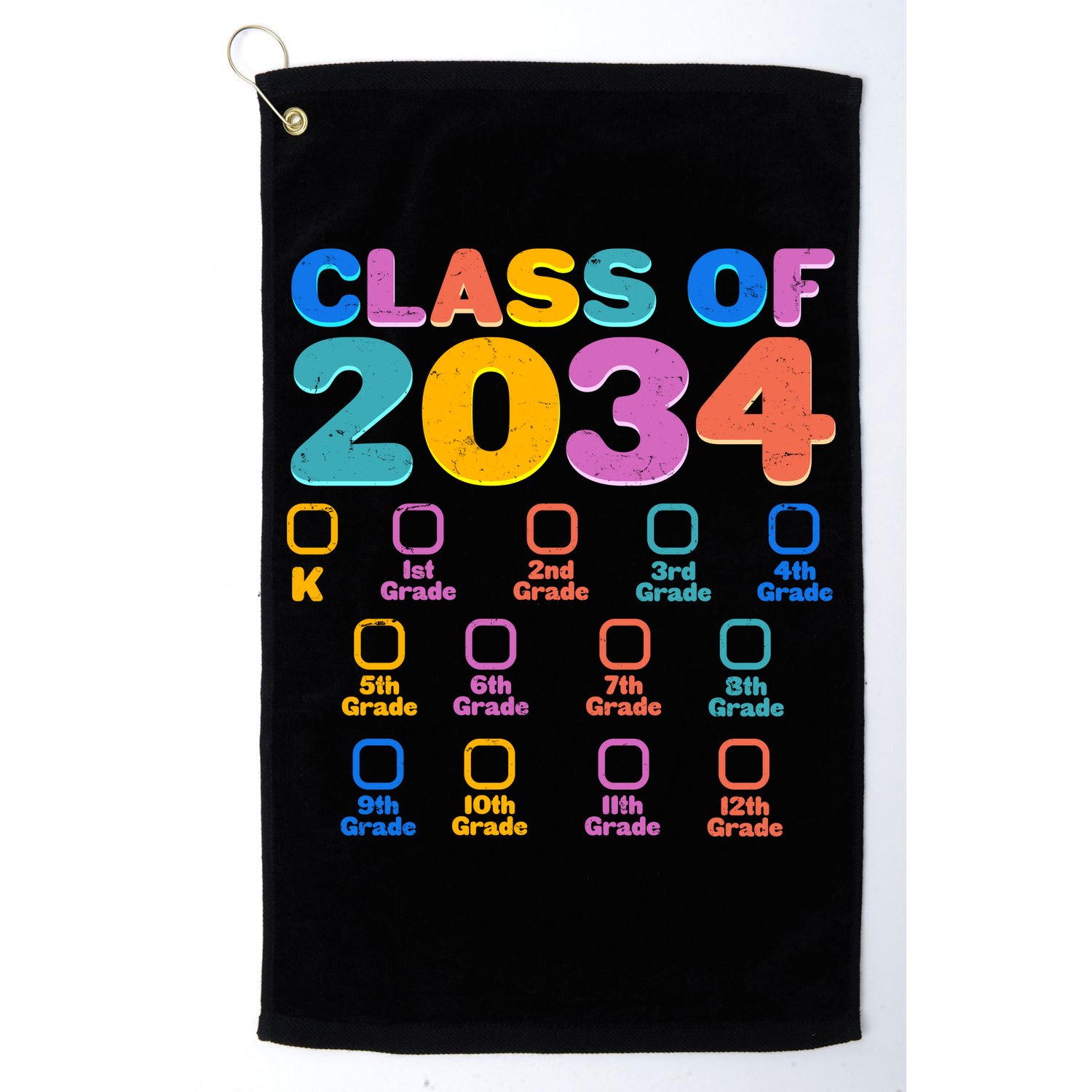 Colorful Future Class of 2034 Graduation Checklist Golf Towel