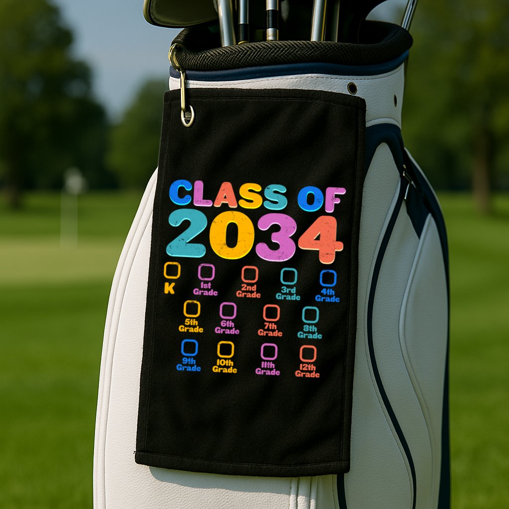 Colorful Future Class of 2034 Graduation Checklist Golf Towel