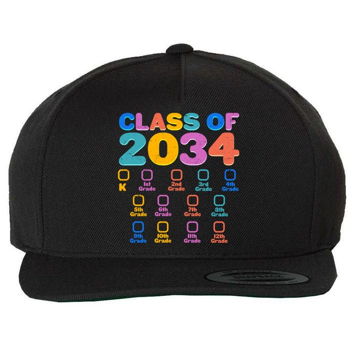 Colorful Future Class of 2034 Graduation Checklist Wool Snapback Cap