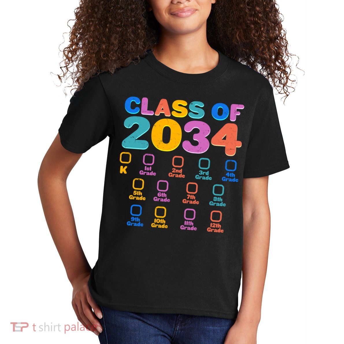 Colorful Future Class of 2034 Graduation Checklist Kids T-Shirt