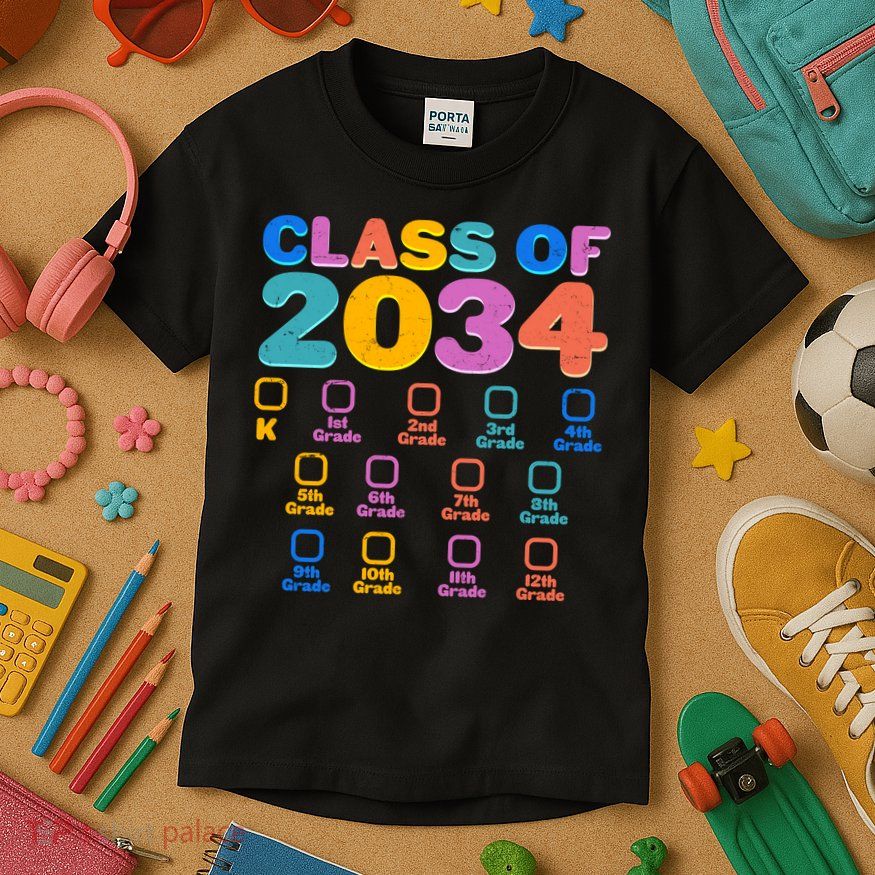 Colorful Future Class of 2034 Graduation Checklist Kids T-Shirt