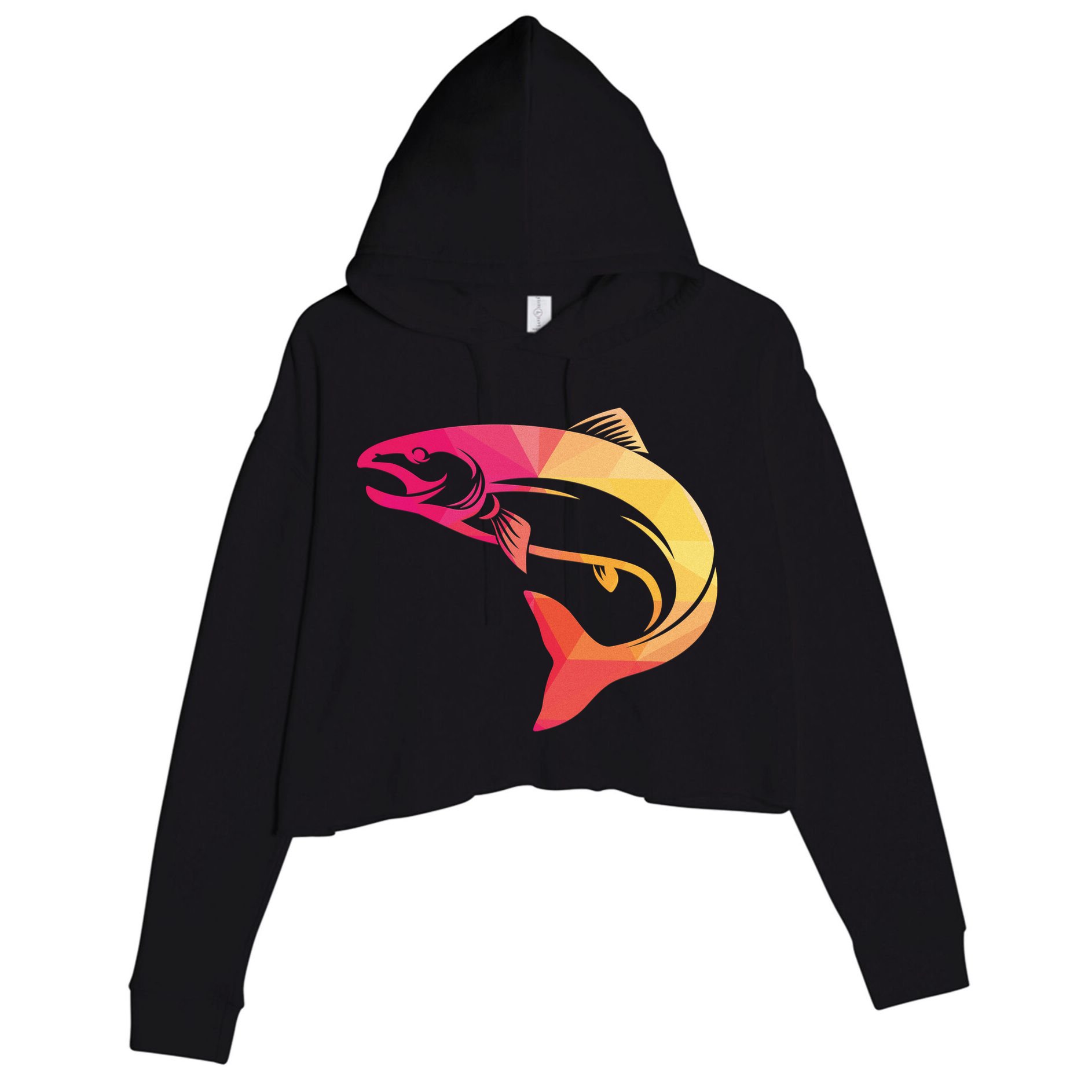 Colorful Geometric Fish Crop Fleece Hoodie