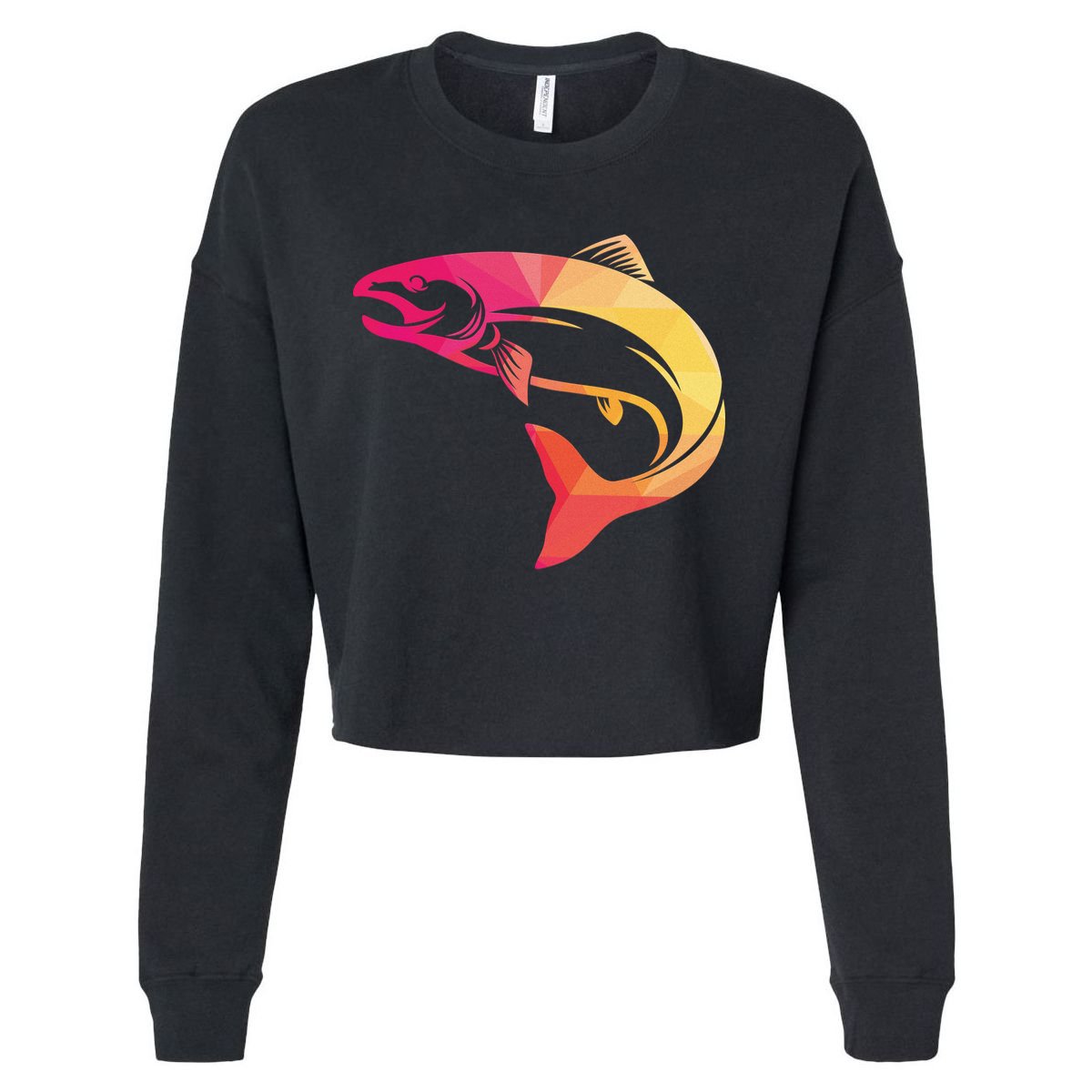 Colorful Geometric Fish Cropped Pullover Crew
