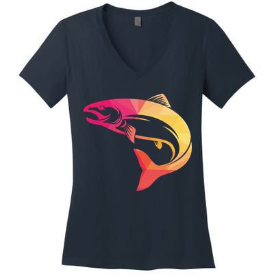 Colorful Geometric Fish Women's V-Neck T-Shirt