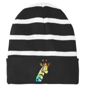 Colorful Giraffe Striped Beanie with Solid Band