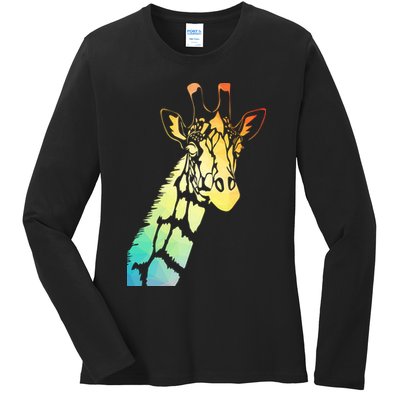 Colorful Giraffe Ladies Long Sleeve Shirt