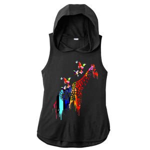 Colorful Giraffe Illustration Ladies PosiCharge Tri-Blend Wicking Draft Hoodie Tank