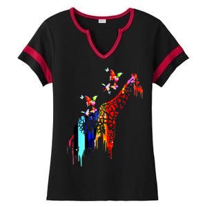 Colorful Giraffe Illustration Ladies Halftime Notch Neck Tee