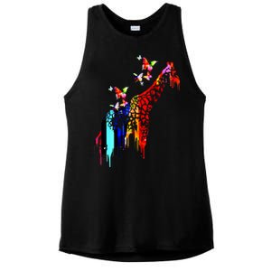 Colorful Giraffe Illustration Ladies PosiCharge Tri-Blend Wicking Tank