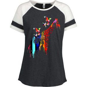 Colorful Giraffe Illustration Enza Ladies Jersey Colorblock Tee