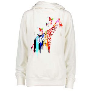 Colorful Giraffe Illustration Womens Funnel Neck Pullover Hood