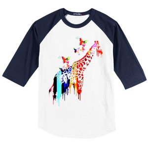 Colorful Giraffe Illustration Baseball Sleeve Shirt