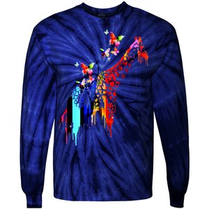 Colorful Giraffe Illustration Tie-Dye Long Sleeve Shirt