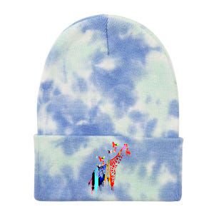 Colorful Giraffe Illustration Tie Dye 12in Knit Beanie