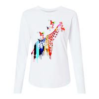 Colorful Giraffe Illustration Womens Cotton Relaxed Long Sleeve T-Shirt