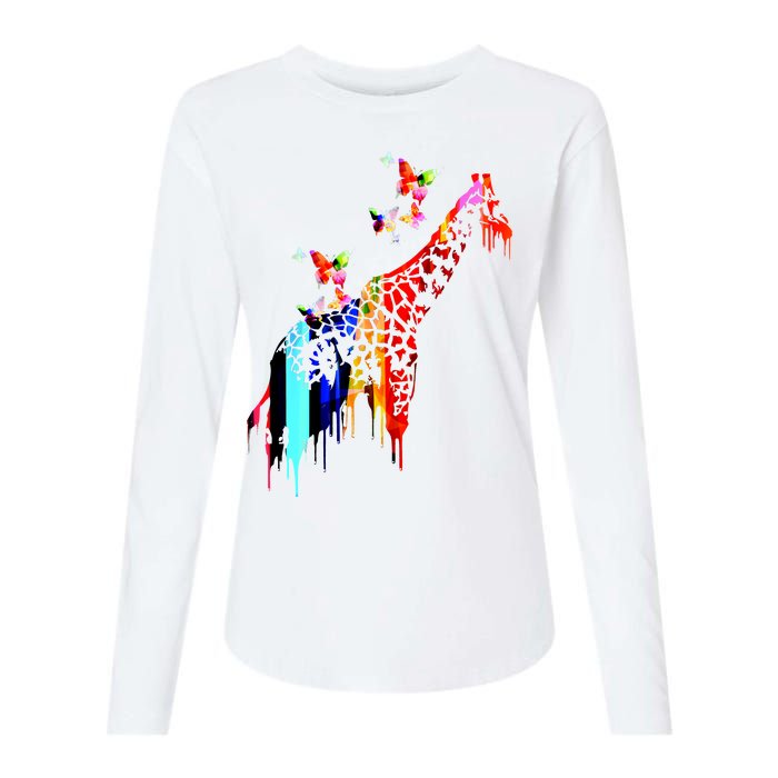 Colorful Giraffe Illustration Womens Cotton Relaxed Long Sleeve T-Shirt