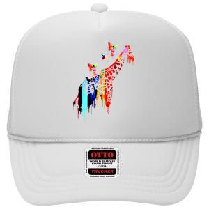 Colorful Giraffe Illustration High Crown Mesh Back Trucker Hat