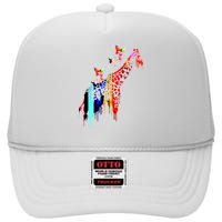 Colorful Giraffe Illustration High Crown Mesh Back Trucker Hat