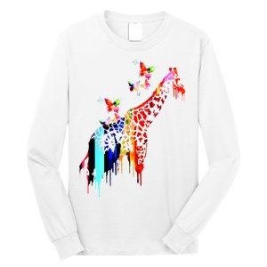 Colorful Giraffe Illustration Long Sleeve Shirt