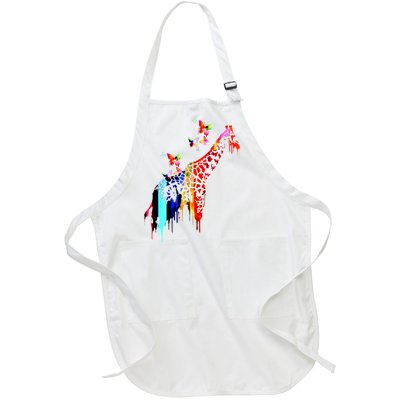 Colorful Giraffe Illustration Full-Length Apron With Pockets