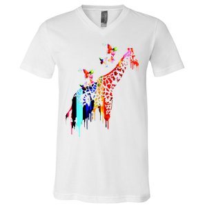 Colorful Giraffe Illustration V-Neck T-Shirt