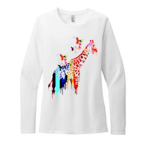 Colorful Giraffe Illustration Womens CVC Long Sleeve Shirt