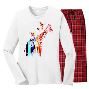 Colorful Giraffe Illustration Women's Long Sleeve Flannel Pajama Set 