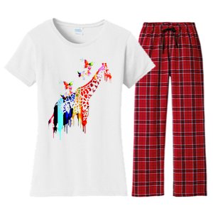 Colorful Giraffe Illustration Women's Flannel Pajama Set