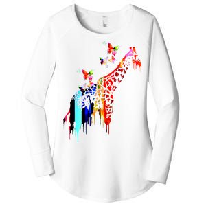 Colorful Giraffe Illustration Women's Perfect Tri Tunic Long Sleeve Shirt