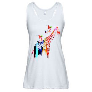 Colorful Giraffe Illustration Ladies Essential Flowy Tank