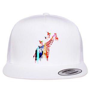 Colorful Giraffe Illustration Flat Bill Trucker Hat