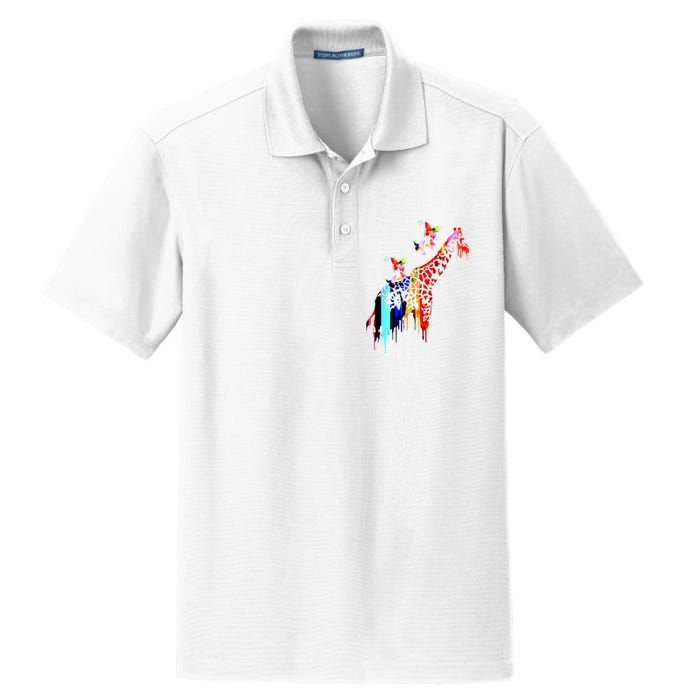 Colorful Giraffe Illustration Dry Zone Grid Polo