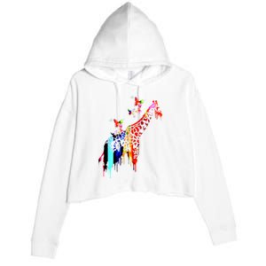 Colorful Giraffe Illustration Crop Fleece Hoodie