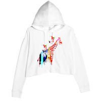 Colorful Giraffe Illustration Crop Fleece Hoodie