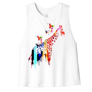 Colorful Giraffe Illustration Women's Racerback Cropped Tank