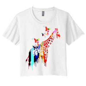 Colorful Giraffe Illustration Women's Crop Top Tee