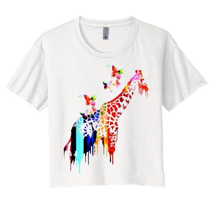 Colorful Giraffe Illustration Women's Crop Top Tee