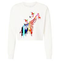 Colorful Giraffe Illustration Cropped Pullover Crew