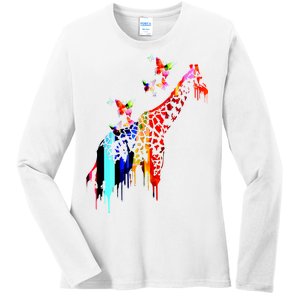 Colorful Giraffe Illustration Ladies Long Sleeve Shirt