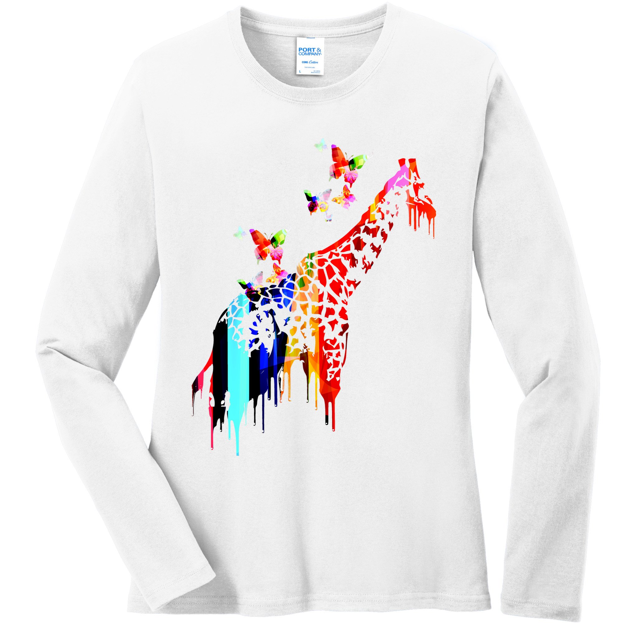 Colorful Giraffe Illustration Ladies Long Sleeve Shirt