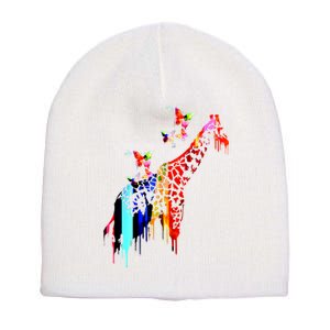 Colorful Giraffe Illustration Short Acrylic Beanie