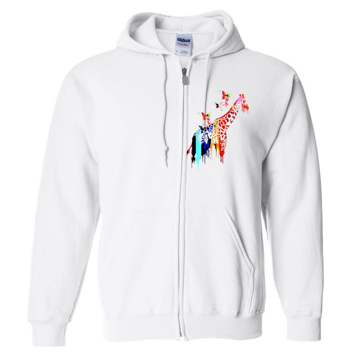 Colorful Giraffe Illustration Full Zip Hoodie