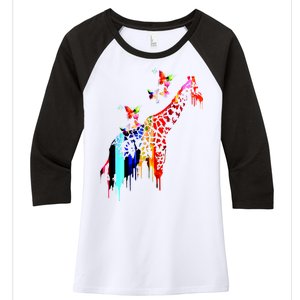 Colorful Giraffe Illustration Women's Tri-Blend 3/4-Sleeve Raglan Shirt