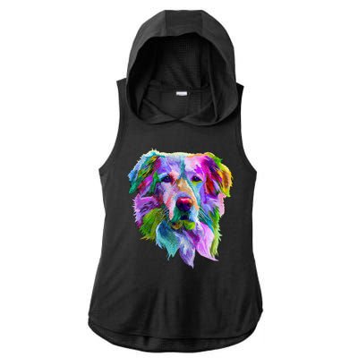 Colorful Golden Retriever Ladies PosiCharge Tri-Blend Wicking Draft Hoodie Tank