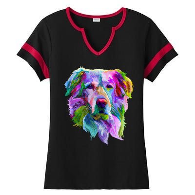 Colorful Golden Retriever Ladies Halftime Notch Neck Tee