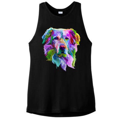 Colorful Golden Retriever Ladies PosiCharge Tri-Blend Wicking Tank