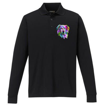 Colorful Golden Retriever Performance Long Sleeve Polo