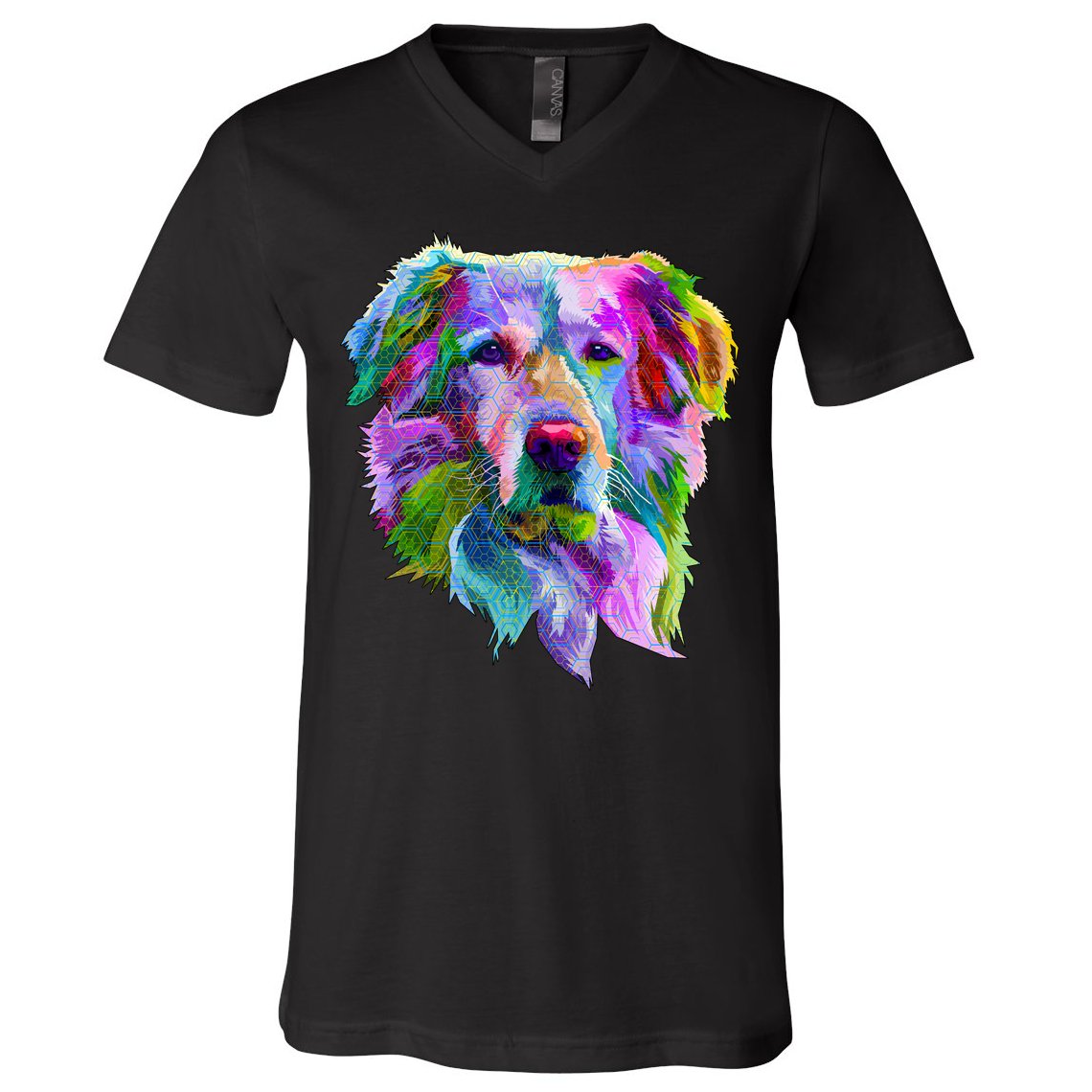 Colorful Golden Retriever V-Neck T-Shirt